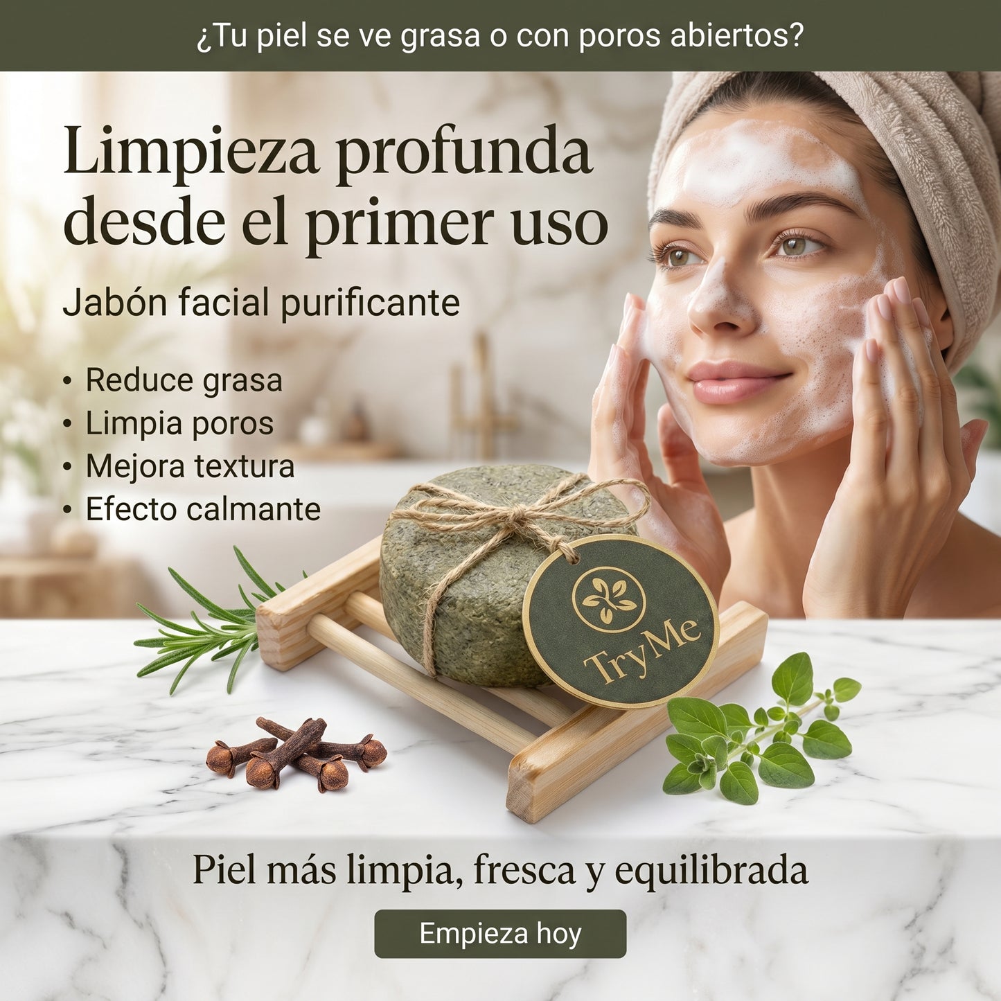 Barra limpiadora facial de clavo, romero y orégano
